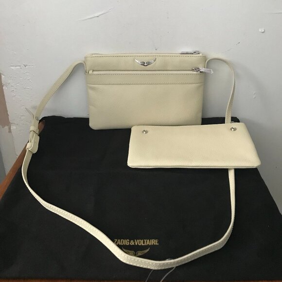 NEW Zadig & Voltaire Stella Wings Leather Crossbody Flash Cream Detachable Pouch - Picture 1 of 15